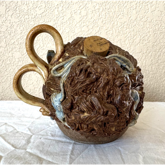 Handmade Pottery Folk Art Ugly Face Jug Big Toothy Smile CHEESE Signed - Picture 9 of 10